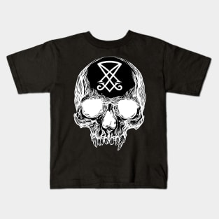 Human skull with Sigil of Lucifer Kids T-Shirt